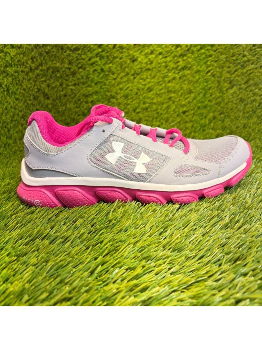 Under Armour Micro G Womens Size 7 Gray Pink Running Walking Gym Shoes Sneakers